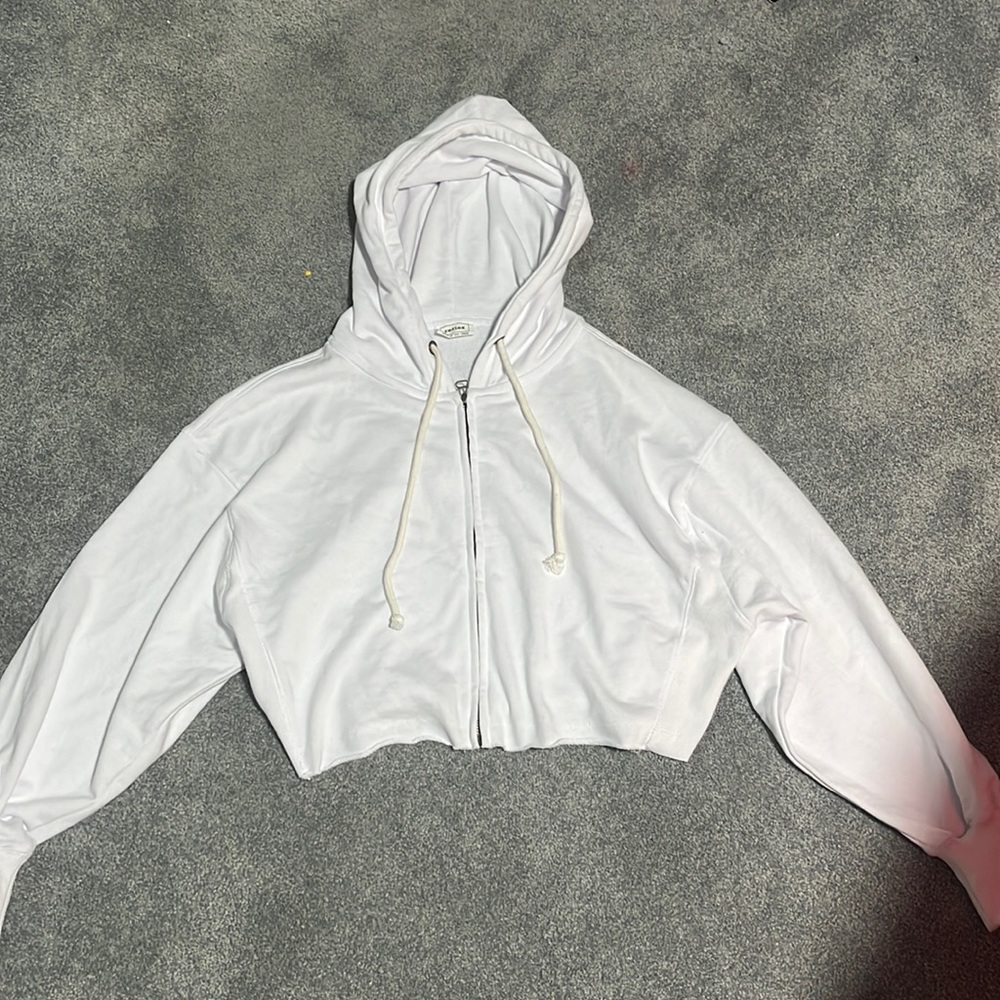 cropped hooded white zip up hoodie